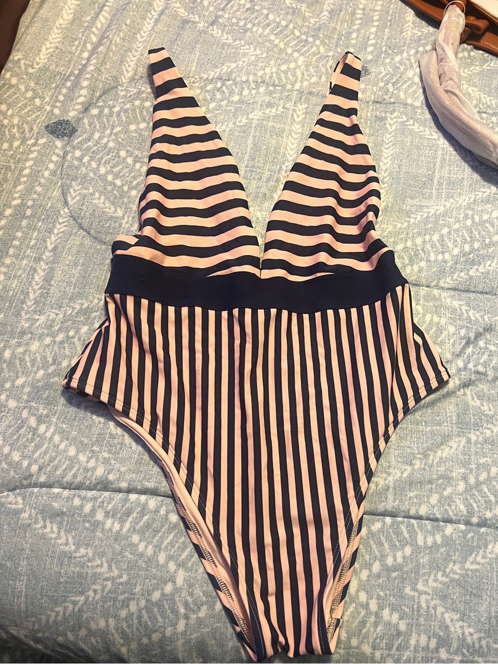 aerie Navy and Light Pink Striped One-Piece Swimsuit